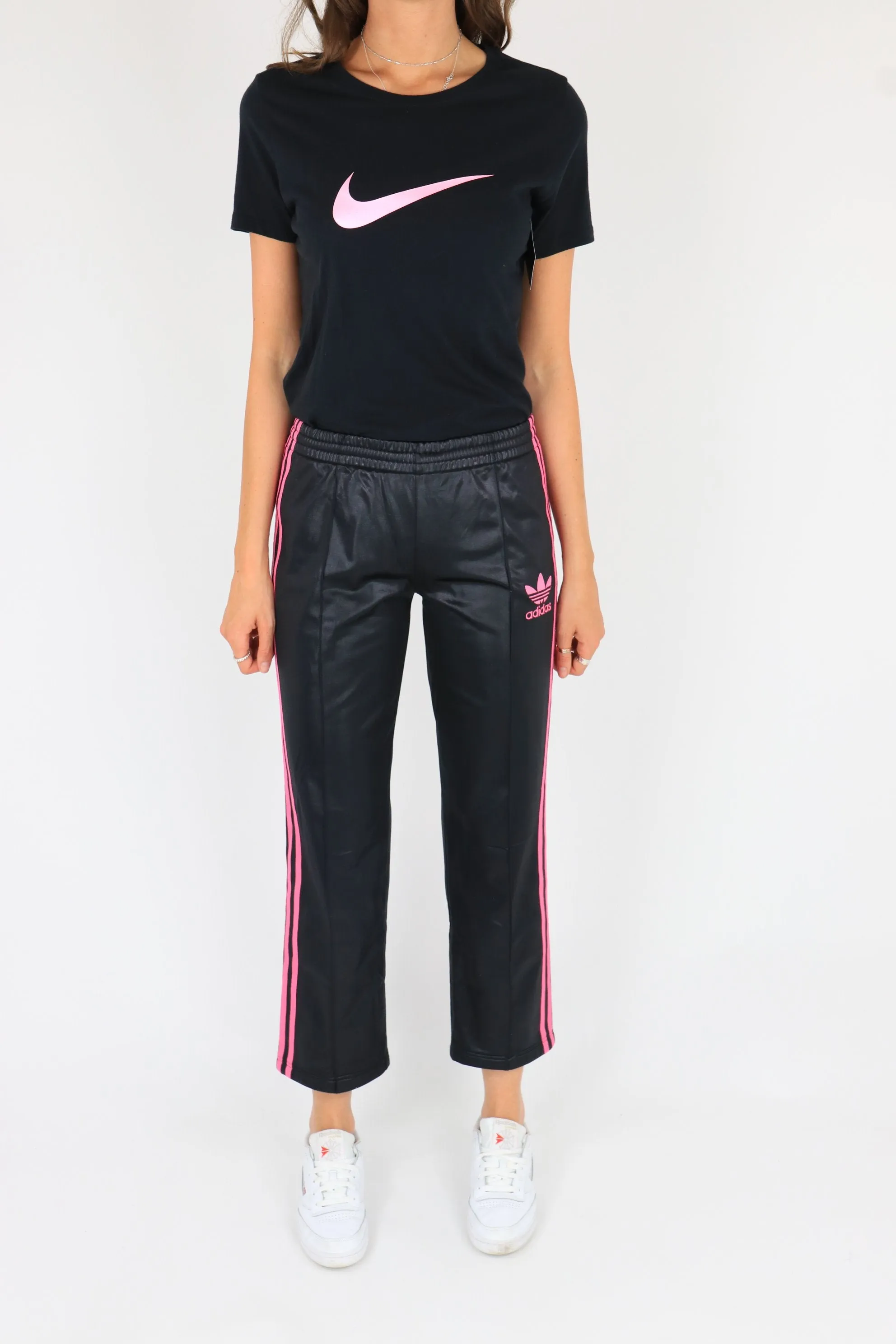 Adidas Tracksuit Bottoms Black/Pink Medium