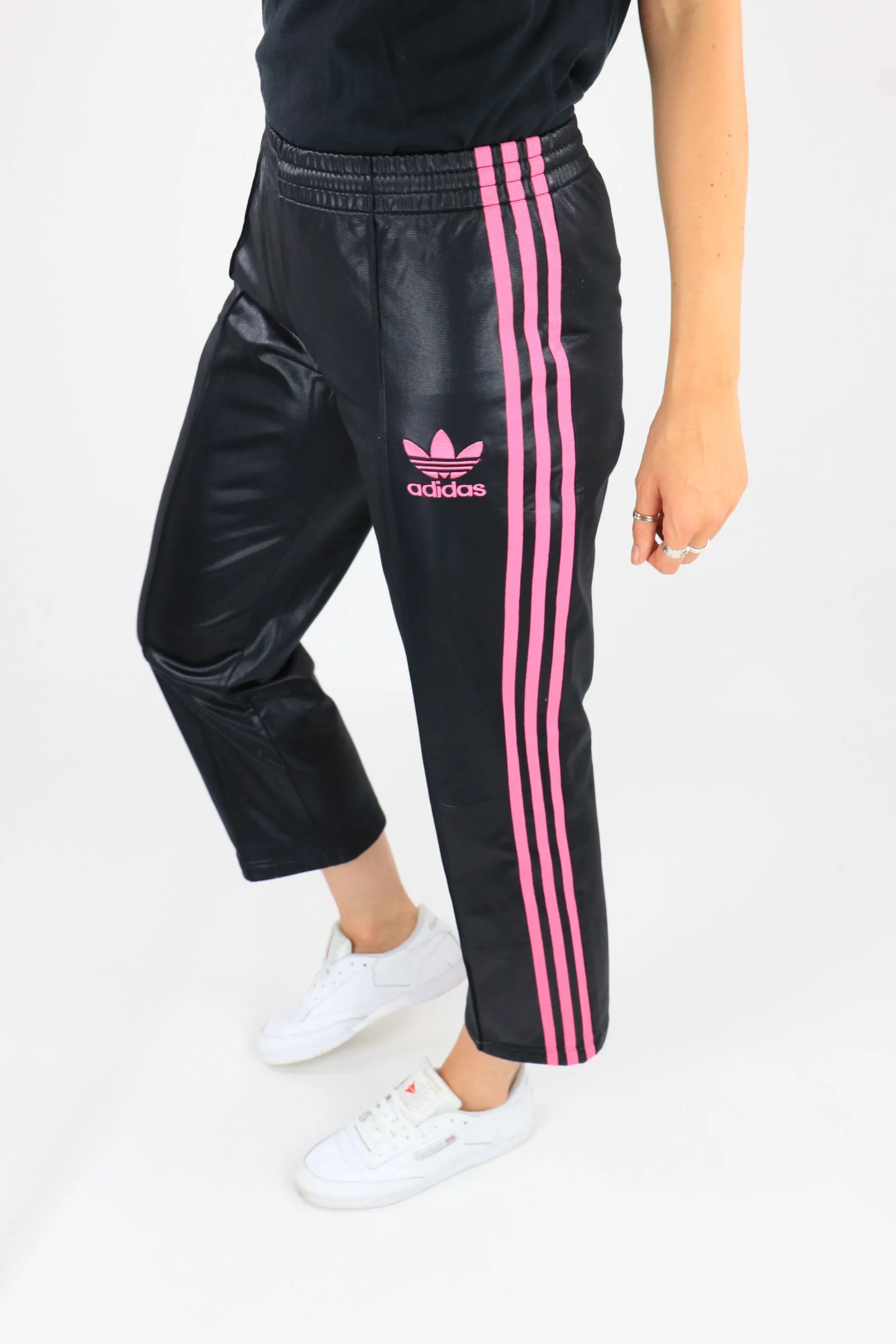 Adidas Tracksuit Bottoms Black/Pink Medium