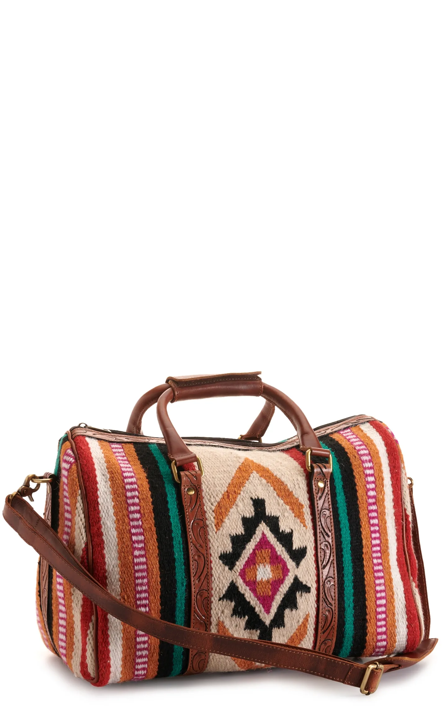 Ariat Cream and Red Aztec Blanket with Tool Leather Duffle Bag