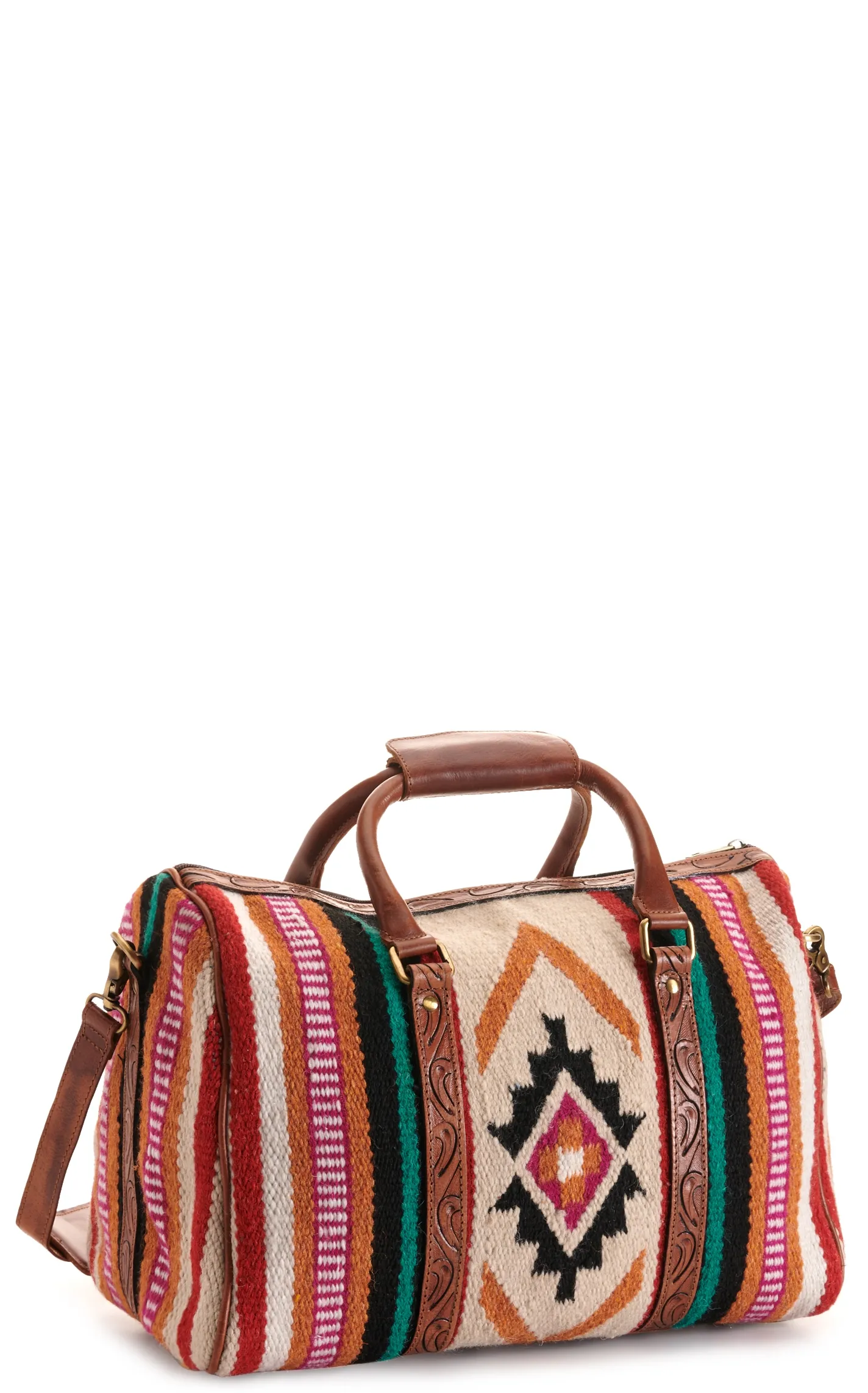 Ariat Cream and Red Aztec Blanket with Tool Leather Duffle Bag