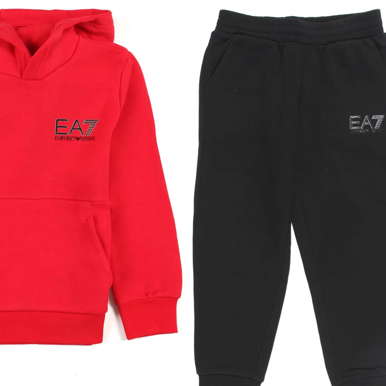 Armani Junior Red And Black Tracksuit With Ea7 Logo For Child And Teen