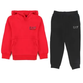 Armani Junior Red And Black Tracksuit With Ea7 Logo For Child And Teen