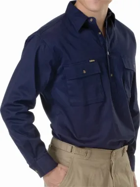 Bisley Workwear BSC6433 Long Sleeve Shirt - Double Pocket - Closed Front - Navy - S