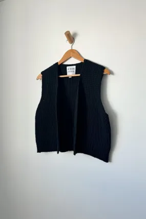 Black Granny Cotton Knit Vest - Black