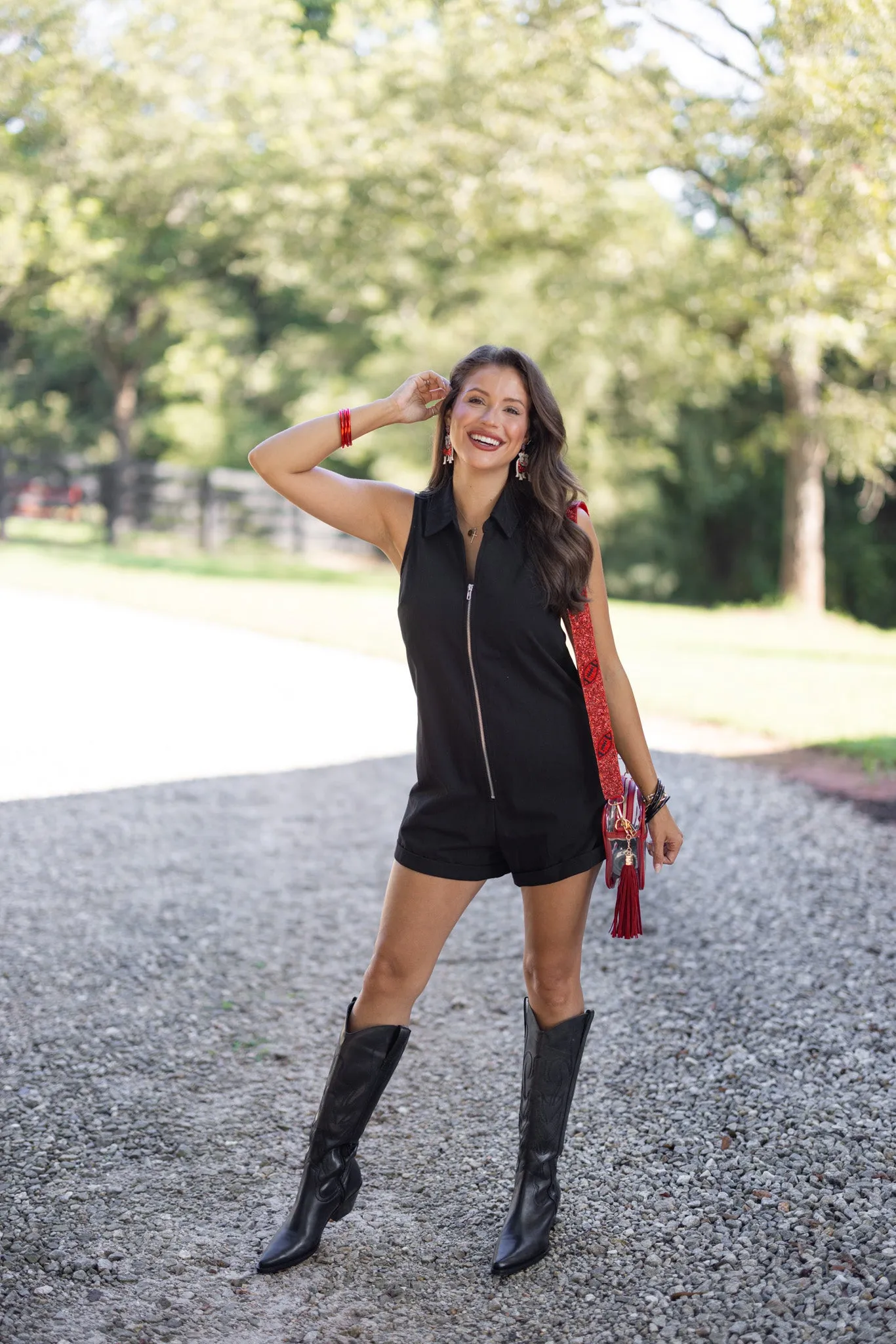 Black Twill Denim Romper