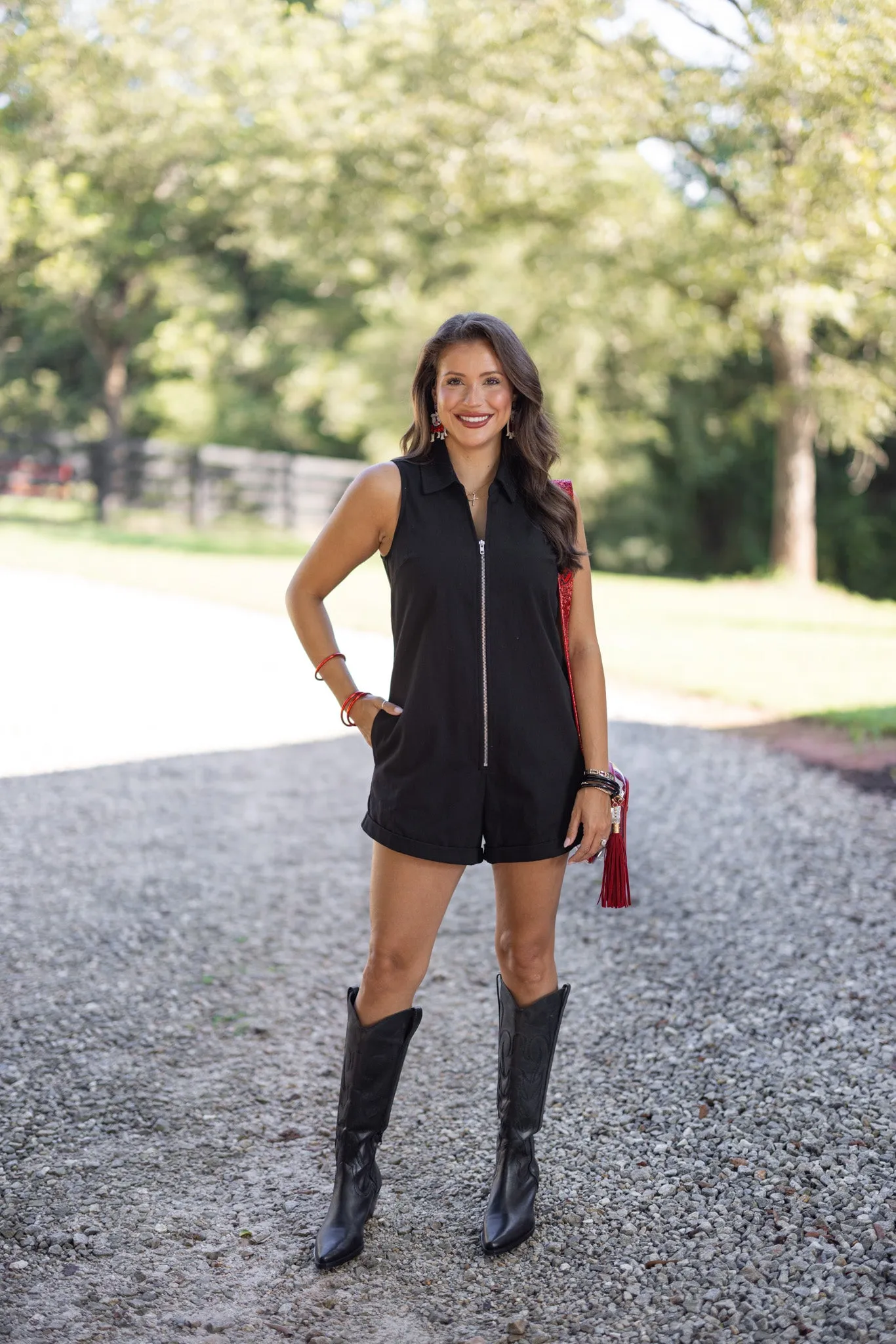 Black Twill Denim Romper