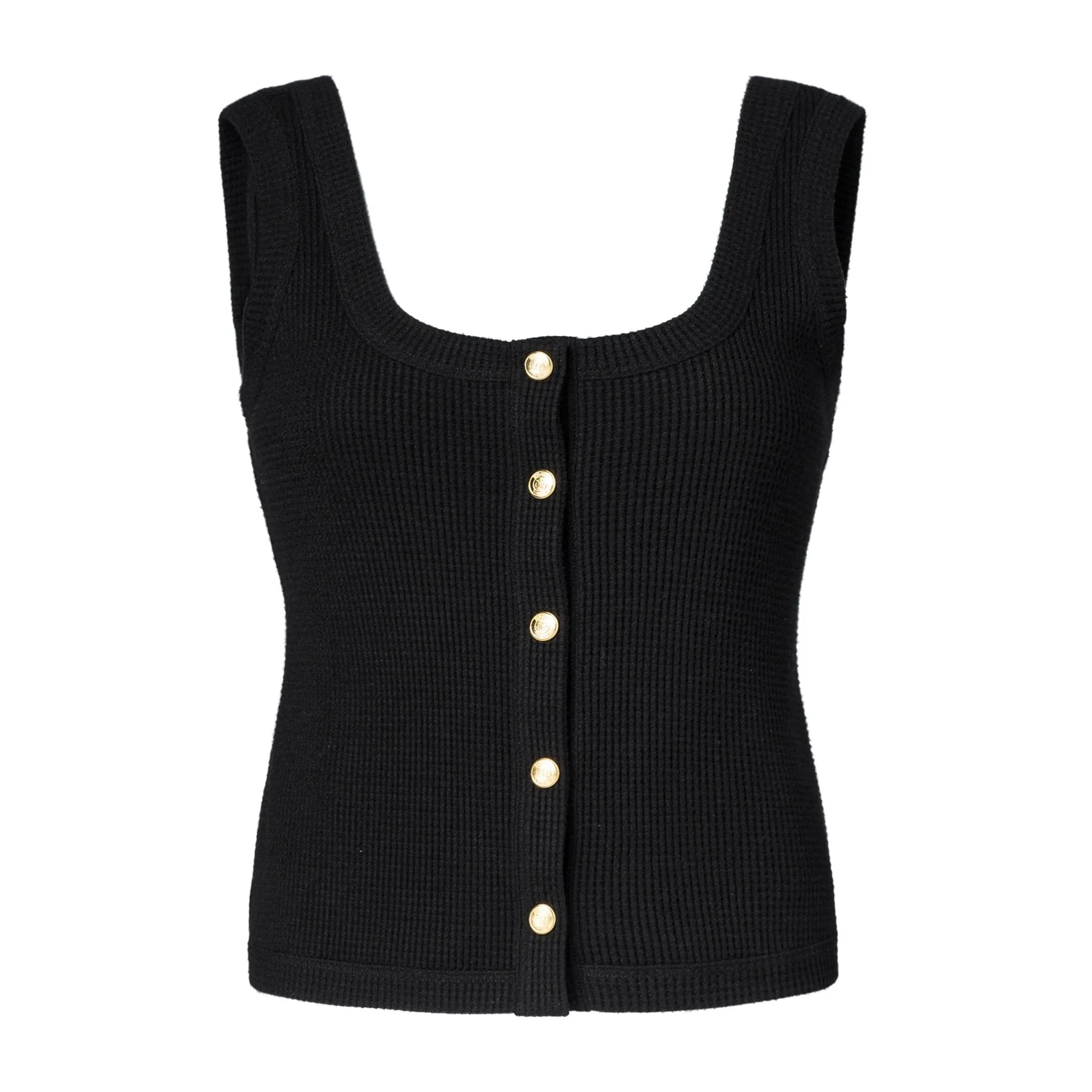 Black Waffle Knitted Vest-