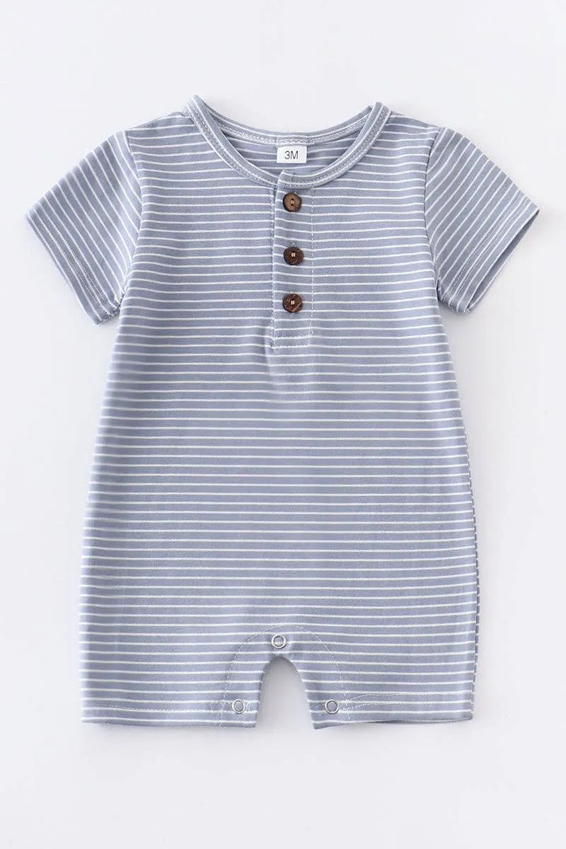 Blue Stripe Buttons Romper