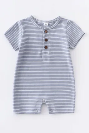 Blue Stripe Buttons Romper