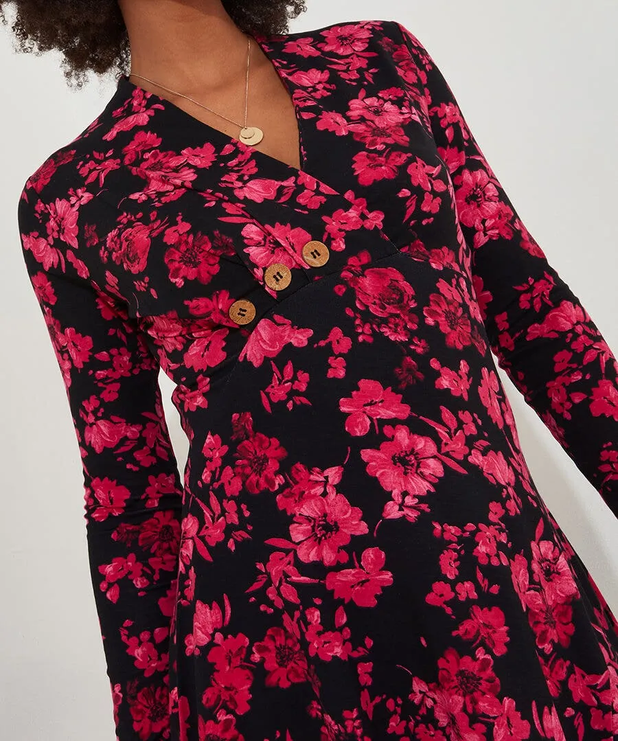 Button Detail Printed Jersey Tunic Top