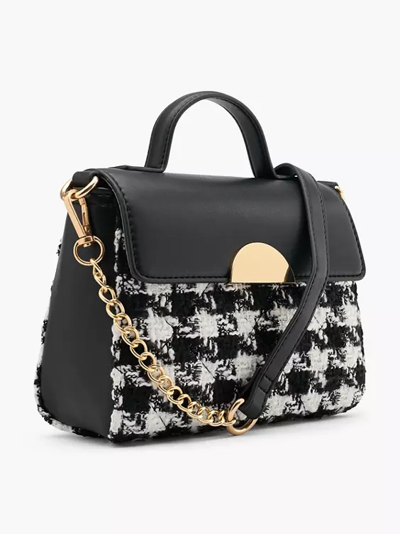 Catwalk  Black and White Houndstooth Cross Body Bag with Adjustable Strap