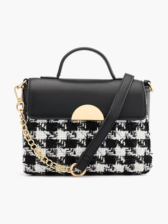 Catwalk  Black and White Houndstooth Cross Body Bag with Adjustable Strap