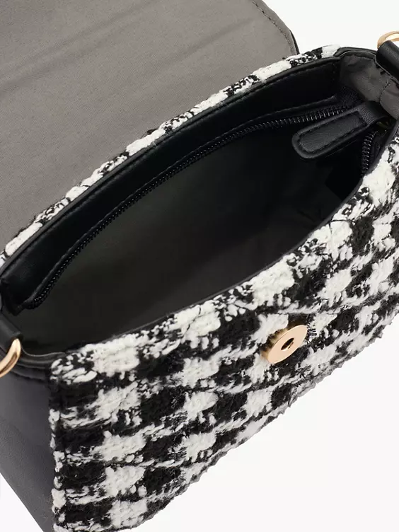 Catwalk  Black and White Houndstooth Cross Body Bag with Adjustable Strap