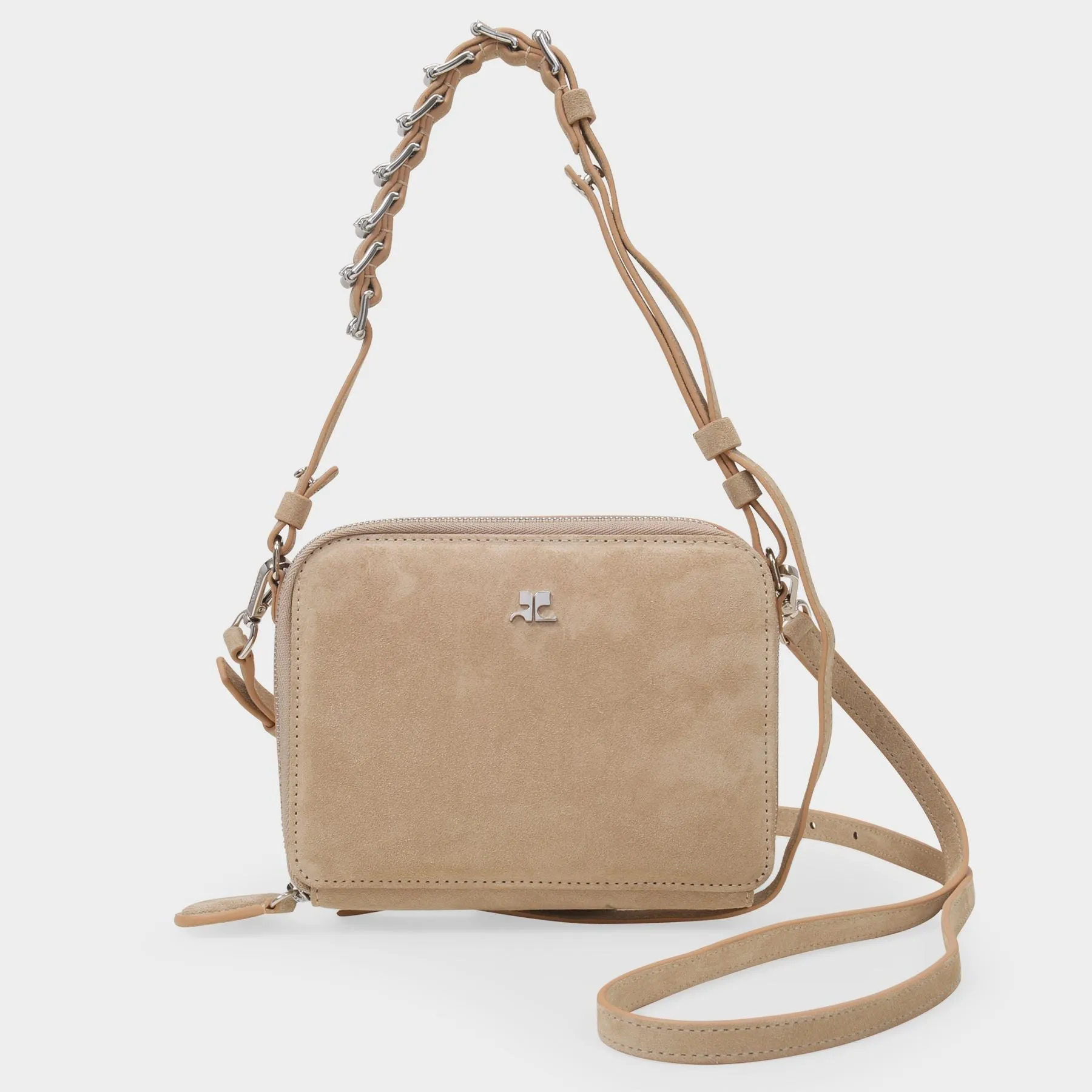 Courreges  Mirror Pochette Bag in Beige Leather