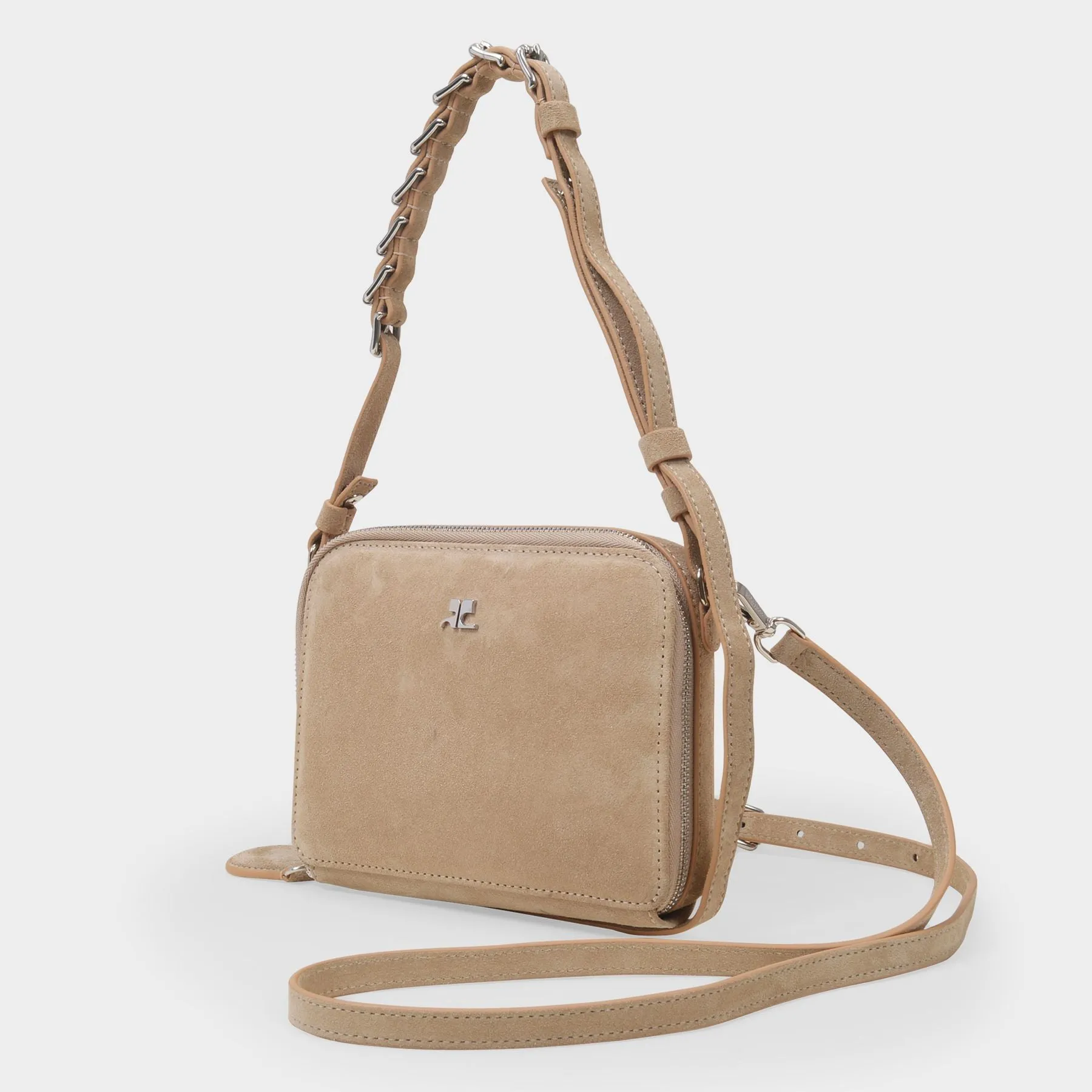 Courreges  Mirror Pochette Bag in Beige Leather