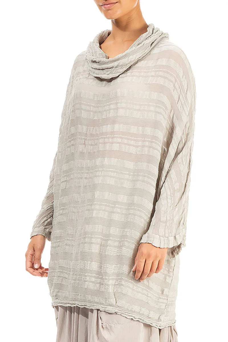 Cowl Neck Pearl Stripes Silk Tunic