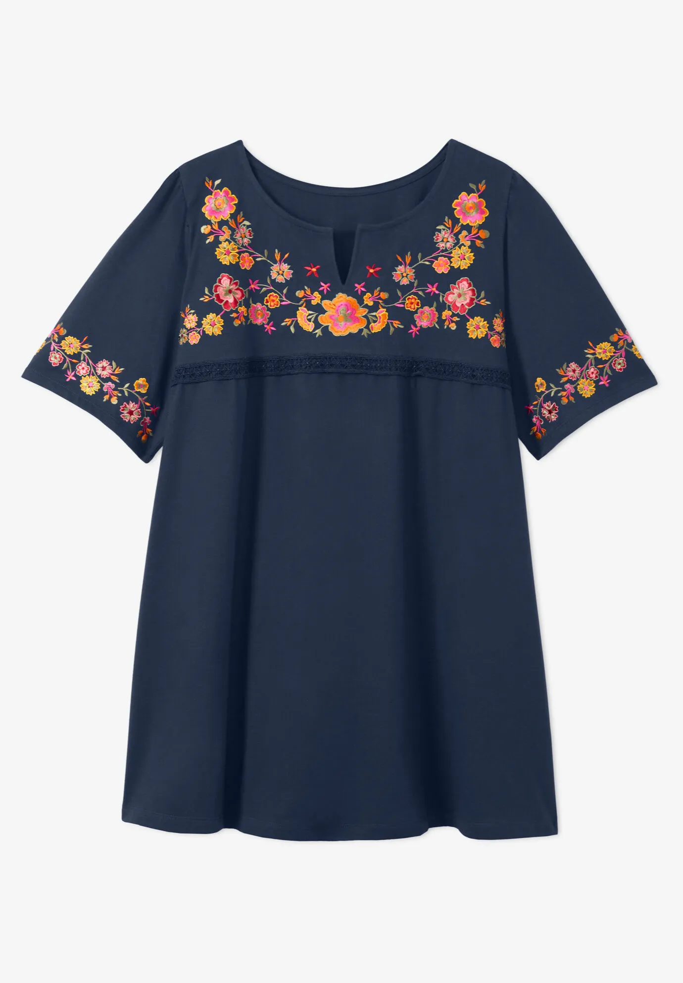 Embroidered Split-Neck Tunic