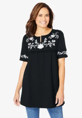 Embroidered Split-Neck Tunic