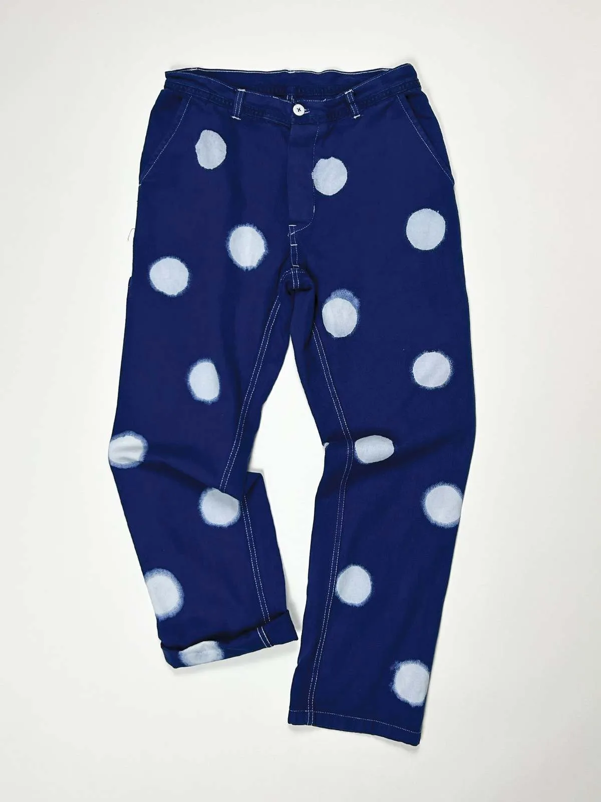 French Workwear Pant With Dots - Navy/White