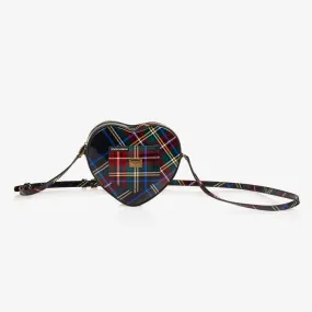 Girls Blue Tartan Leather Heart Bag (16cm)