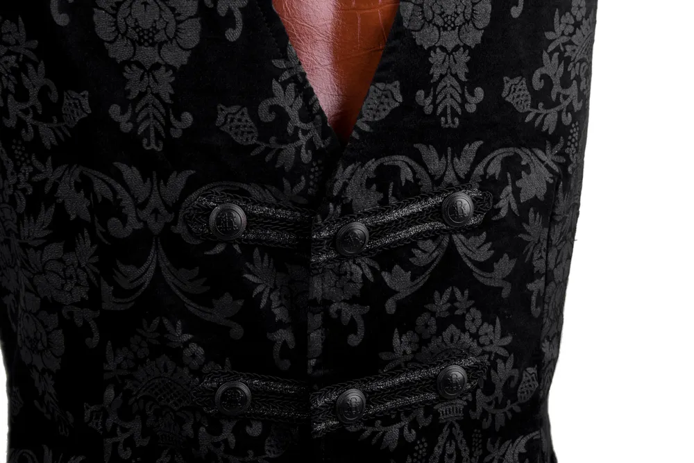 Gothic Black Floral Vest - Victorian Inspired