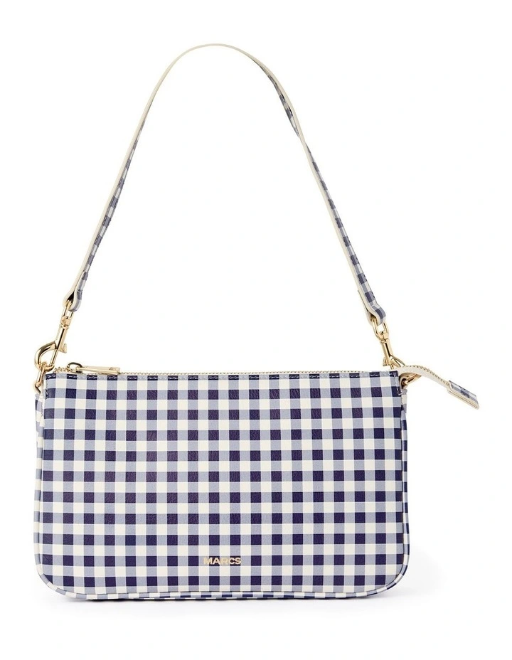 Gwen Leather Gingham Bag in Navy