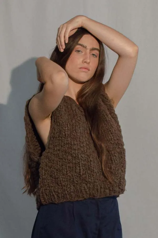 Hand Knitted Acacia Wool Vest - Earth