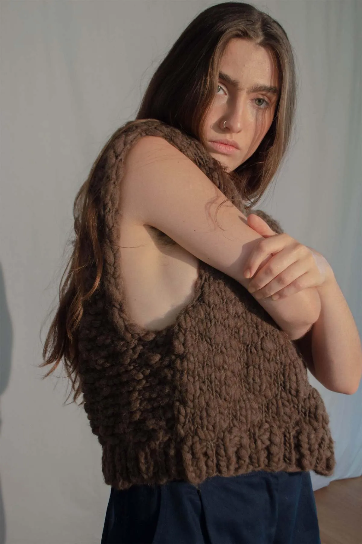 Hand Knitted Acacia Wool Vest - Earth