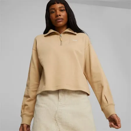 HER Women's High-Neck Half-Zip Sweatshirt | Sand Dune | PUMA Shop All Puma | PUMA 