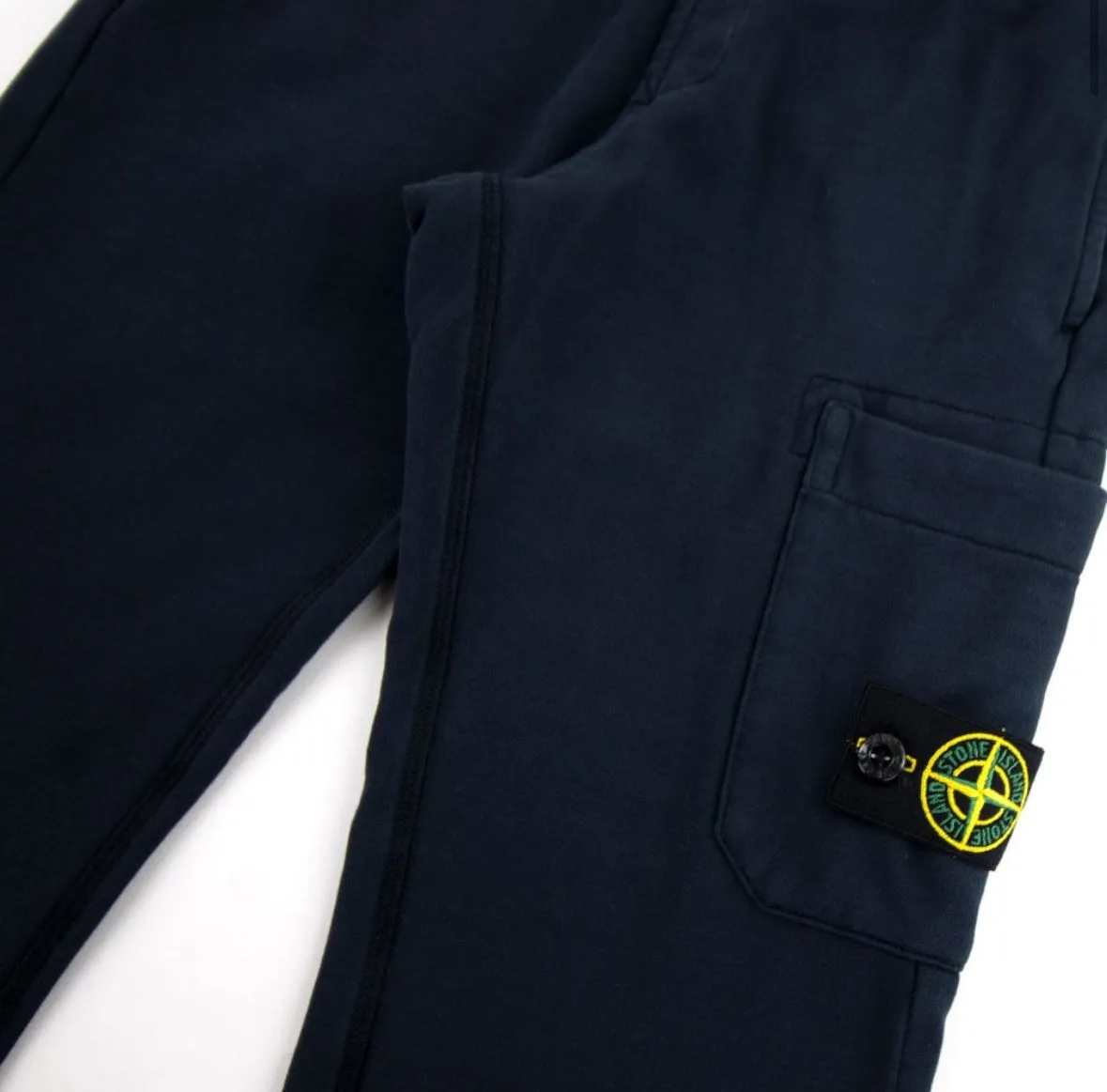 KIDS STONE ISLAND COTTON LOGO CARGO TRACKSUIT BOTTOMS - BLUE