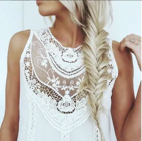 Lace Gypsy Tunic Dress in White