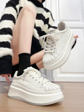 Liana White Flat Lace Up Sneakers