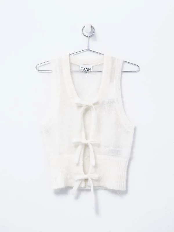 Light Mohair Tie String Vest - Egret