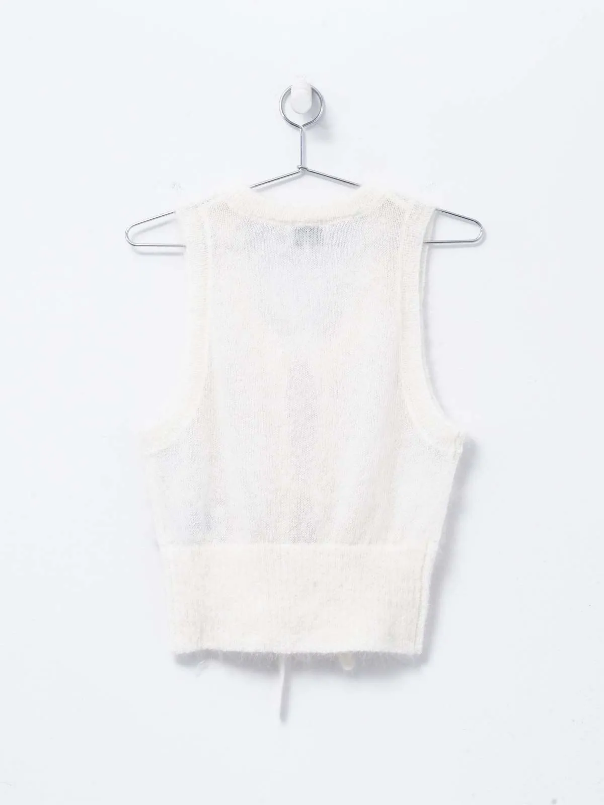 Light Mohair Tie String Vest - Egret