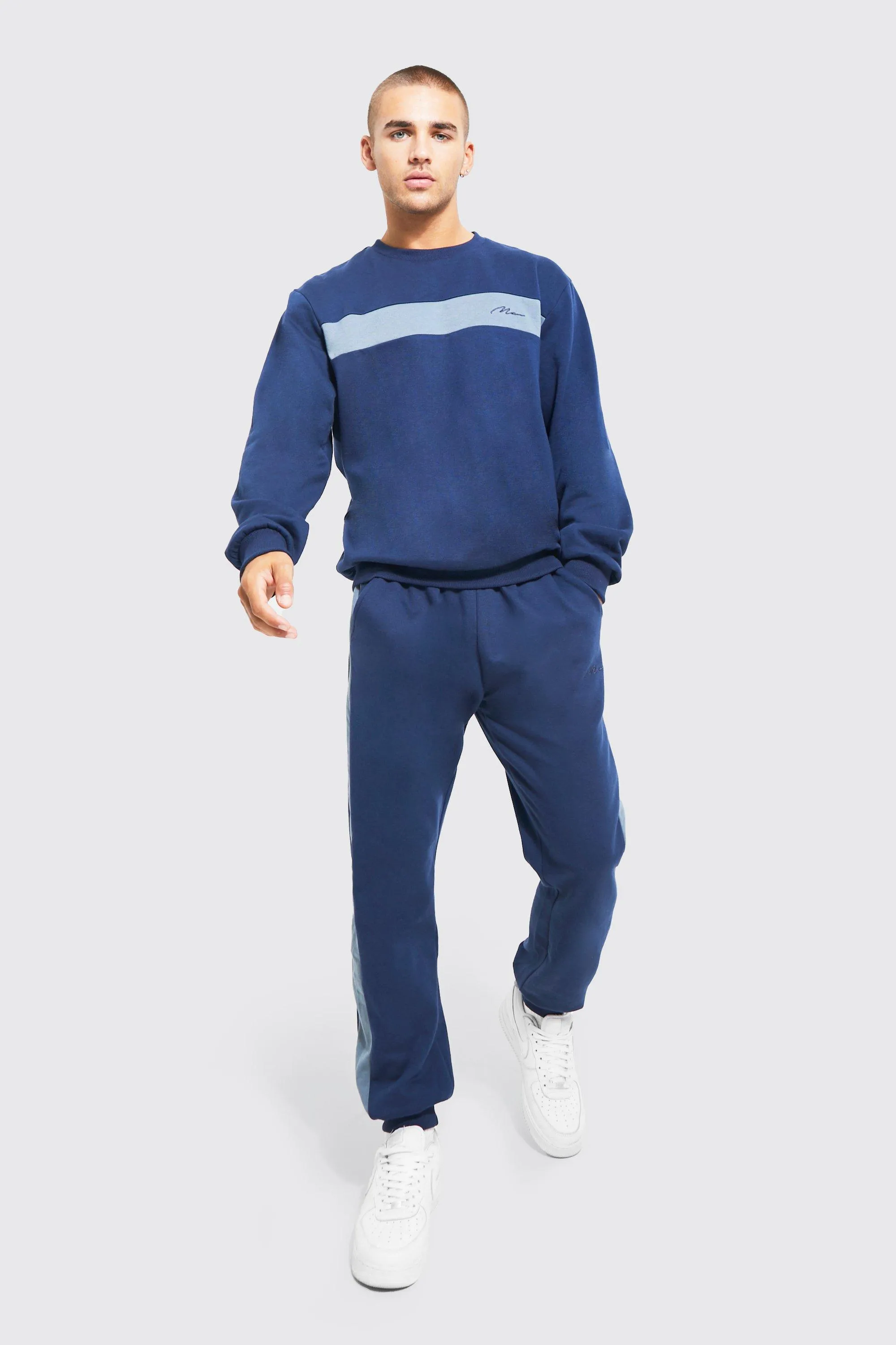 Lightweight Colour Block Sweatshirt Tracksuit | boohooMAN UK