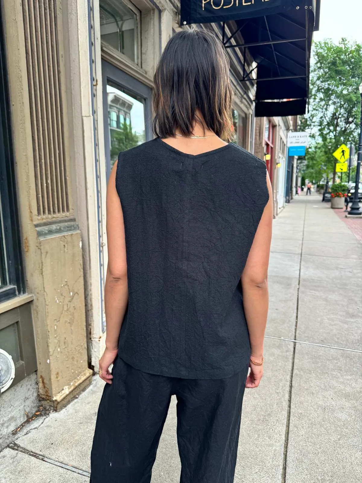 Linen Vintage Woven Vest - Black