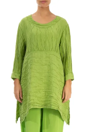 Longer Sides Crinkled Green Silk Tunic