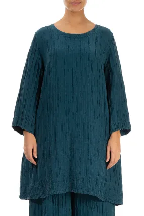 Loose Crinkled Dark Teal Silk Tunic