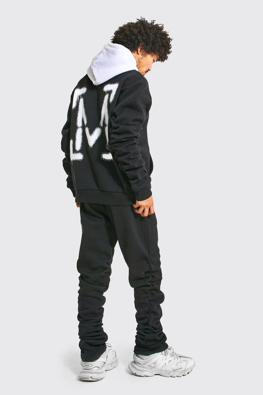 Man Ruched Hooded Tracksuit With Straps | boohooMAN UK