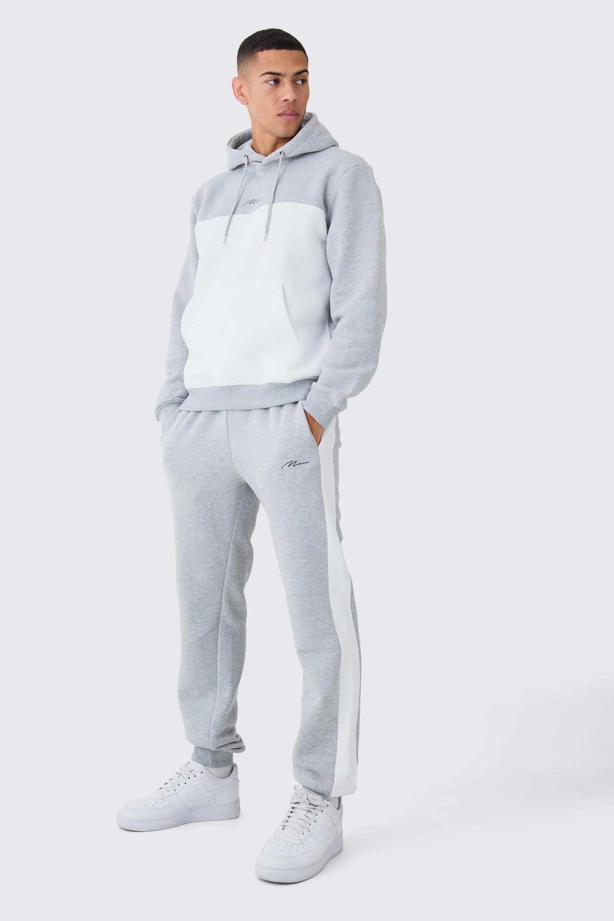 Man Signature Colour Block Hooded Tracksuit | boohooMAN UK