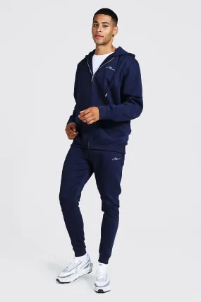 Man Signature Zip Through Tracksuit | boohooMAN UK