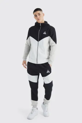 Man Slim Funnel Hooded Colour Block Tracksuit | boohooMAN UK