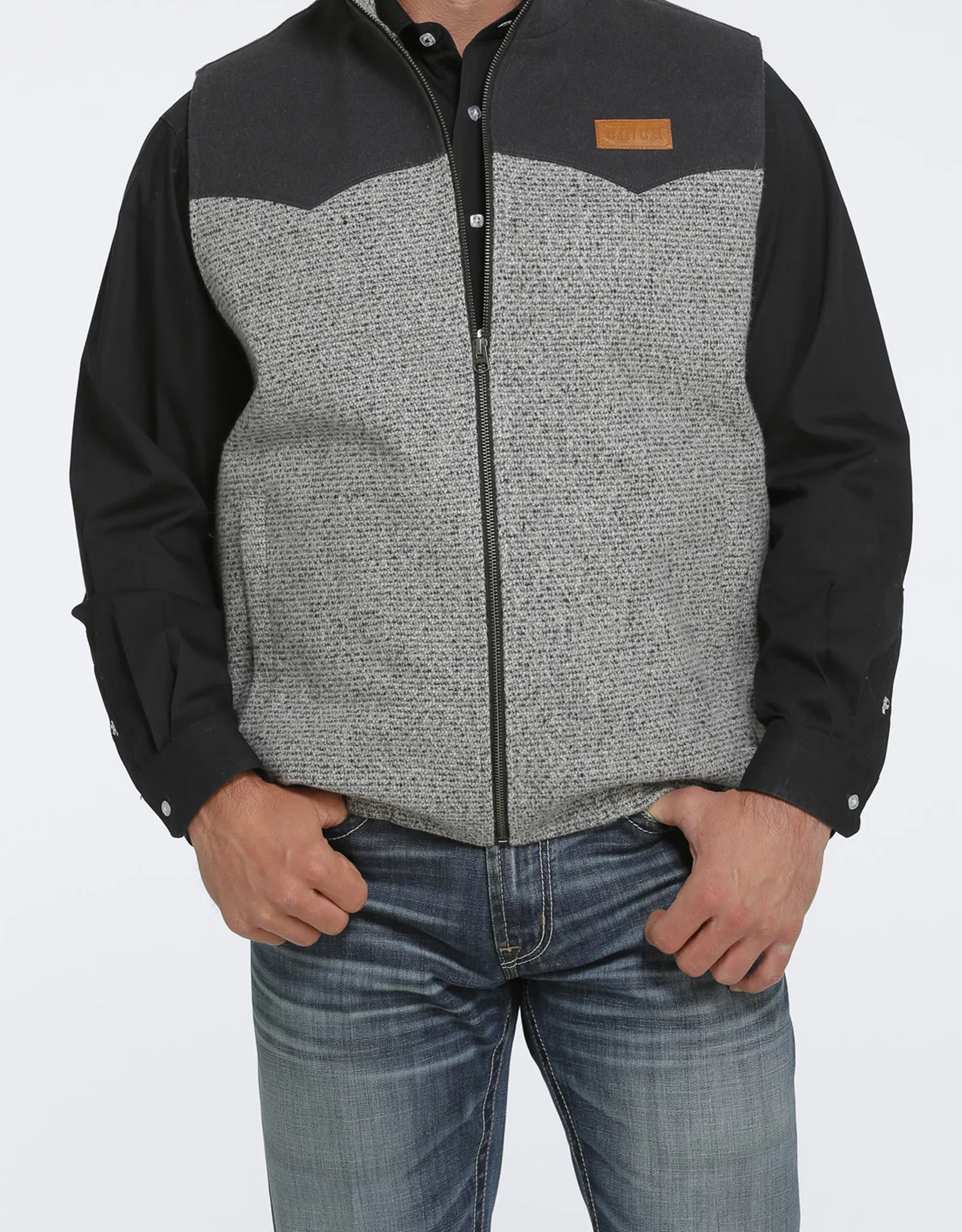 Mens Cinch Heather Grey Black Wooly Western Vest