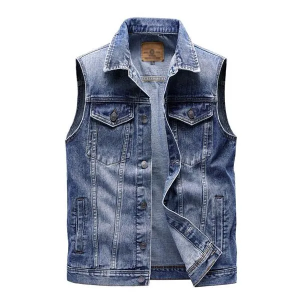 Men's Retro Lapel Denim Vest  41696369X