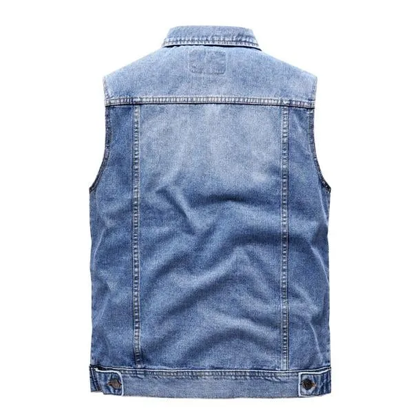 Men's Retro Lapel Denim Vest  41696369X