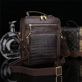 Men's Small Real Crocodile Skin Cross-Shoulder Messenger Bag