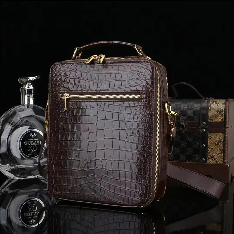 Men's Small Real Crocodile Skin Cross-Shoulder Messenger Bag