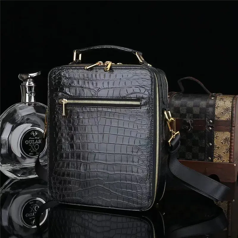 Men's Small Real Crocodile Skin Cross-Shoulder Messenger Bag