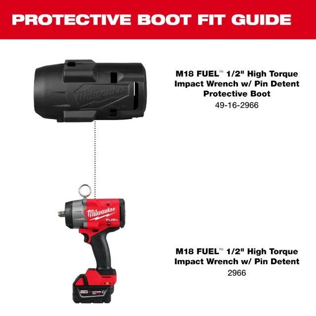 Milwaukee M18 FUEL 1/2" High Torque Impact Wrench w/ Pin Detent Protective Boot 49-16-2966