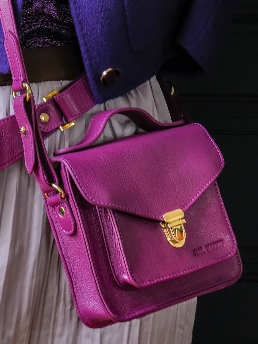 Mini Purple Leather Cross-Body Bag for Women - Mademoiselle George XS Art Deco Zinzolin | PAUL MARIUS